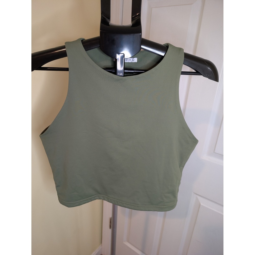 REORIA Crop Top Womens Large Olive Green Racerback High Neck Athletic Tank